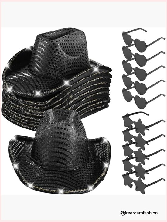 20 LED Light Up Cowboy Hats with Heart Star Glasses Costume Set main image 5